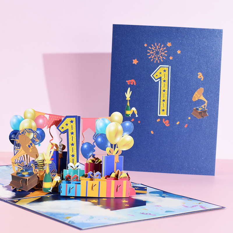 3D Pop up Happy Birthday Paper Greeting card with envelop for 10th Birthday or anniversary Invitation card