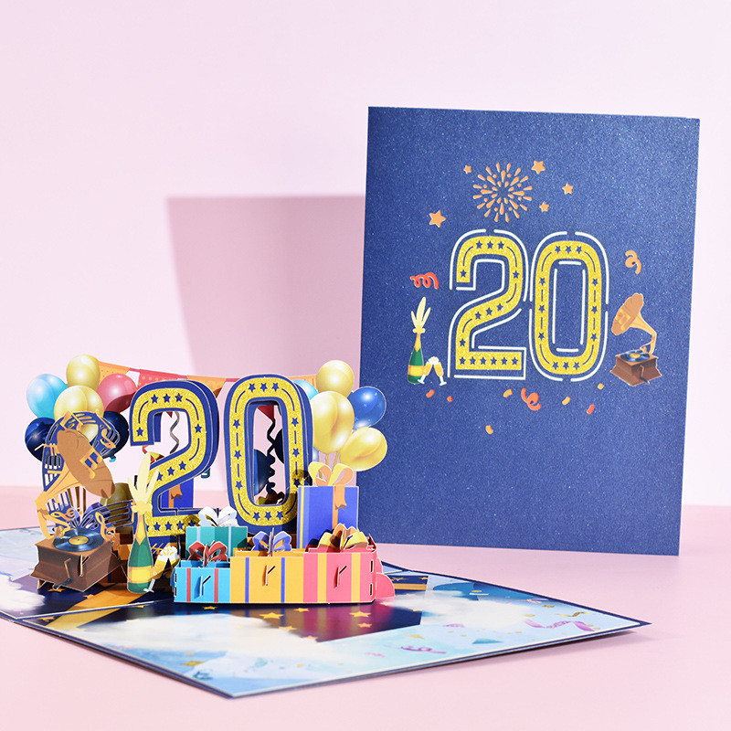 3D Pop up Happy Birthday Paper Greeting card with envelop for 10th Birthday or anniversary Invitation card