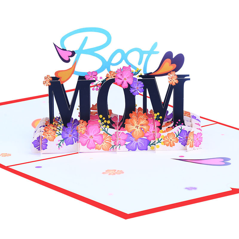 Best MOM 3D pop up paper greeting card for Mother's Day Gift with colorful printing, laser engraving and 3D display