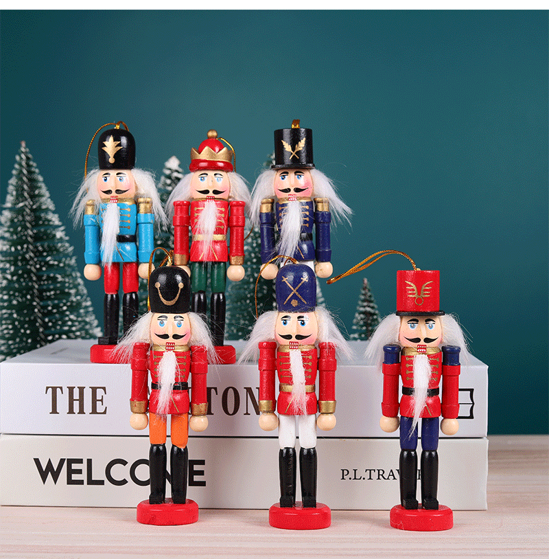 6pcs/set 12cm Wooden soldiers Christmas Nutcracker Ornaments Set Hanging Decorations Puppet Toy Gifts