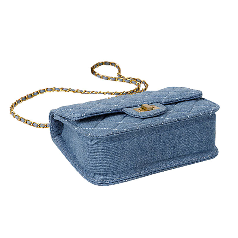 2022 new Korean style popular denim cross-body single shoulder small square canvas bell gold ball hammer bag