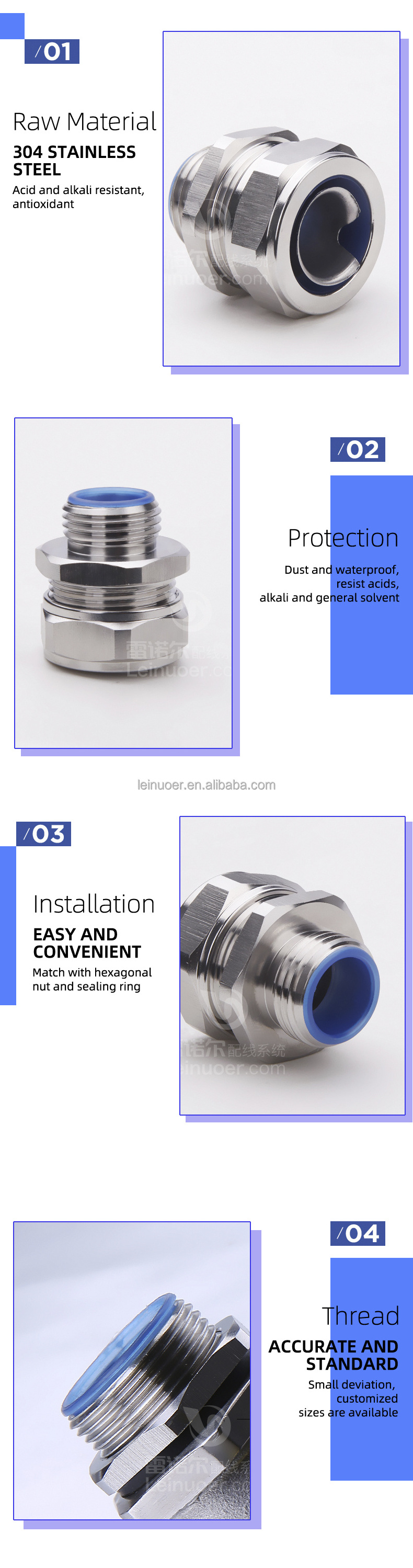 1/4 3/8 1/2 1 2 1-1/4 1-1/2 Inch Flexible Metal Conduit SS304 Stainless Steel Sealed Fitting Adaptor