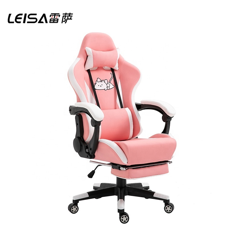 Ergonomic Customize Embroidery Logo Memory Foam Hello Kitty Cutest Gamer Racing Office Pink  Gaming Chair With Sleep Function