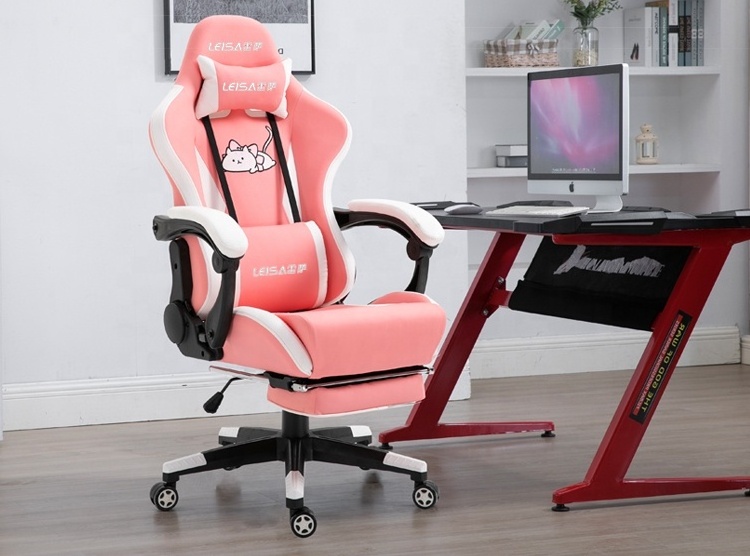 Ergonomic Customize Embroidery Logo Memory Foam Hello Kitty Cutest Gamer Racing Office Pink  Gaming Chair With Sleep Function