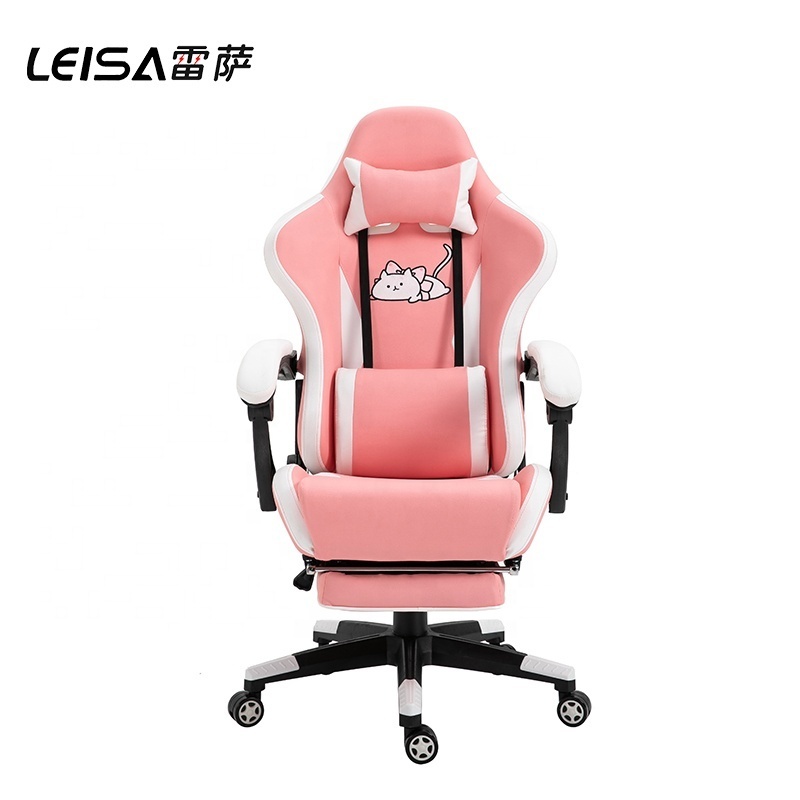 Ergonomic Customize Embroidery Logo Memory Foam Hello Kitty Cutest Gamer Racing Office Pink  Gaming Chair With Sleep Function