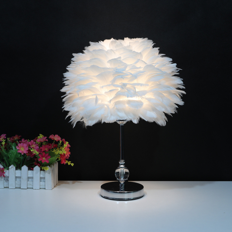 Nordic Minimalist Round Ball Feather Led Bedroom Night Indoor Lamp Bedside Light