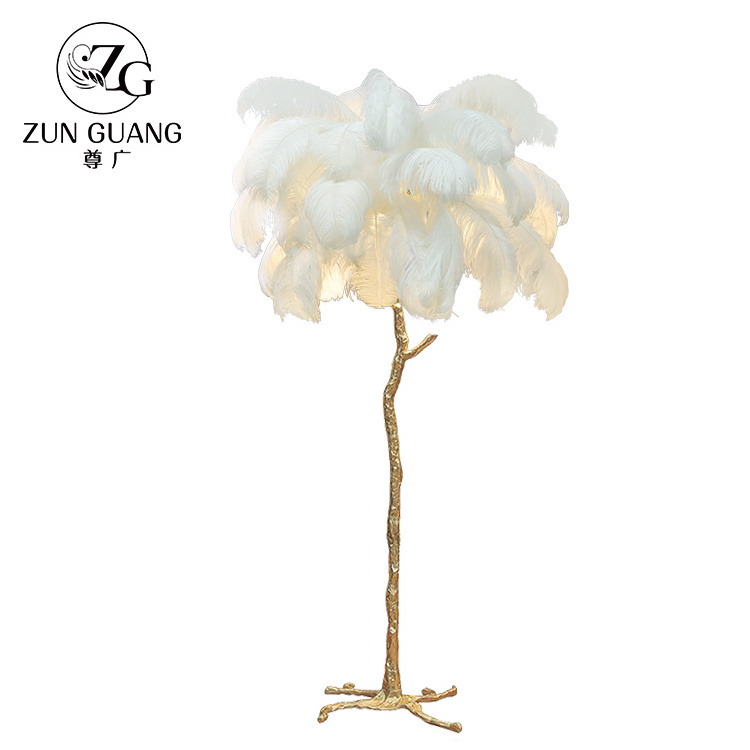 Nordic Large Tree Standing White Ostrich Feather Decorative Lighting Soft Atmosphere Home LED Light Floor Lamp