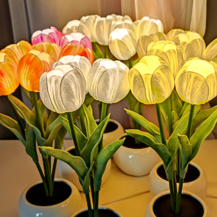 New Led Simulation Tulip Flower Peony Potted Plant Light Home Furnishings Decorative Table Lamp Night Light