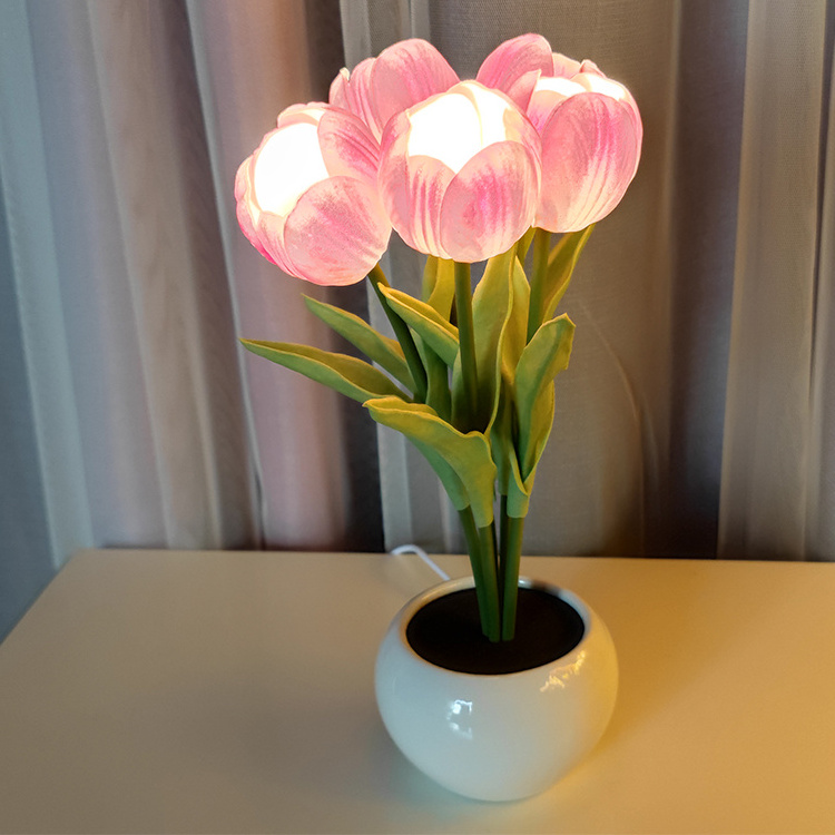 New Led Simulation Tulip Flower Peony Potted Plant Light Home Furnishings Decorative Table Lamp Night Light