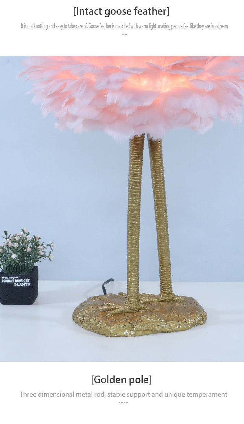 ZUN GUANG flamingo floor lamp with pink goose feather funky lampshade for chamber garniture salle hall sala and living room