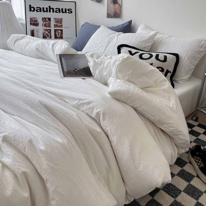 Wholesale Washed Cotton Bedding Sets Flat Sheet Set Solid Color Duvet Cover Soft Bedding Sets