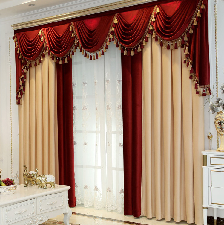 high grade red modern European style luxury living room elegant velvet blackout window curtains with valance