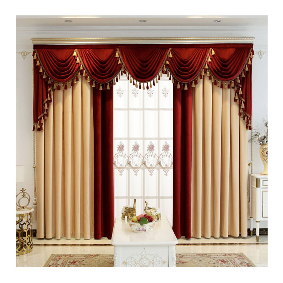 high grade red modern European style luxury living room elegant velvet blackout window curtains with valance