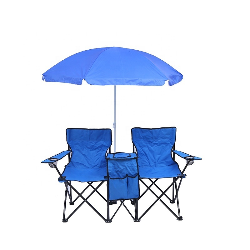 Factory Outdoor Double Seat Beach Camping  Chair with Umbrella Sunshade and Ice Bag