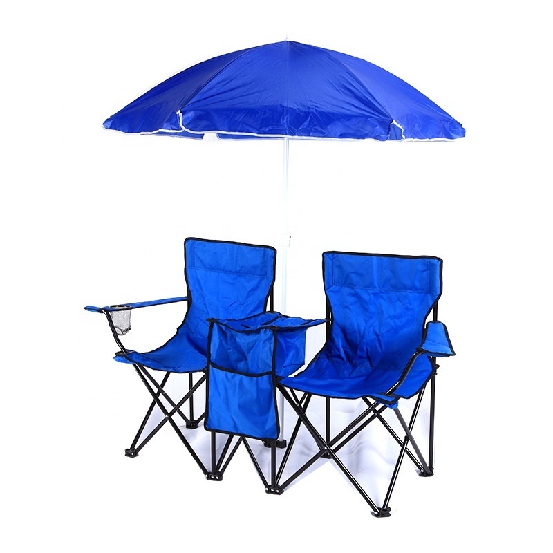 Factory Outdoor Double Seat Beach Camping  Chair with Umbrella Sunshade and Ice Bag