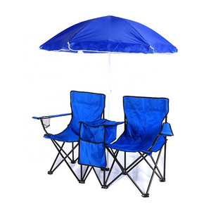 Factory Outdoor Double Seat Beach Camping  Chair with Umbrella Sunshade and Ice Bag