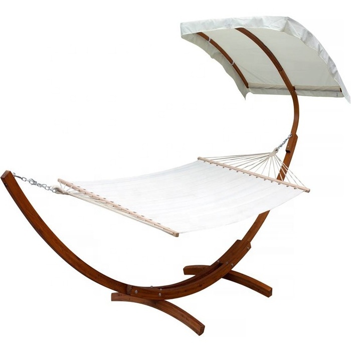 Solid Wooden Single Seat Hanging Hammock Stand with Canopy