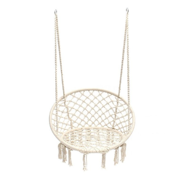 Garden Beige Cotton Rope Round Swing Chair Egg Hammock Chair Macrame Swing Chair Hanging Patio Swing Equipment Hammock For Home