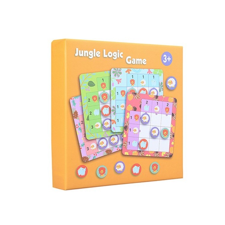 Factory Customized Portable Wooden Puzzle Kids Logic Educational Toys Jungle Animals Sudoku Magnetic Pieces Tin Box Board Game