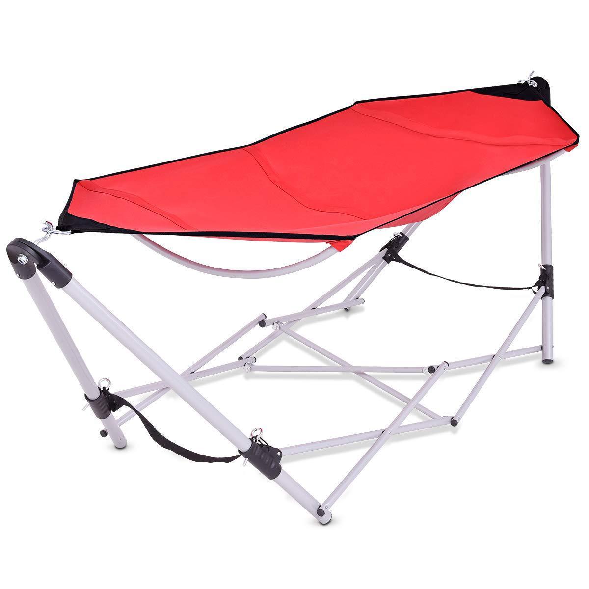 Portable Folding Hammock Lounge Camping Bed Steel Frame Stand W/Carry Bag