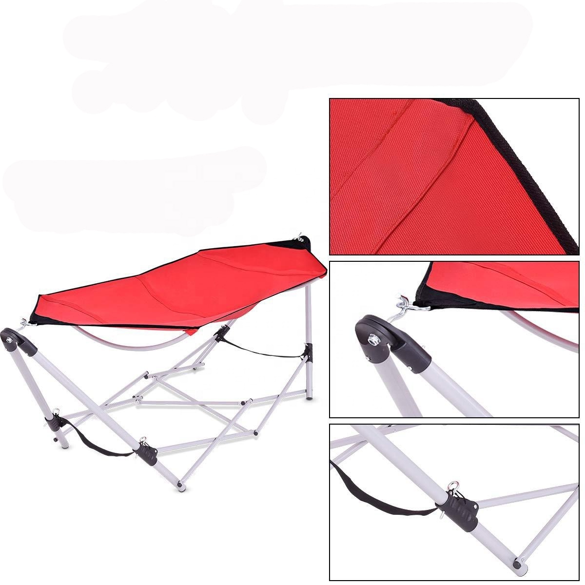 Portable Folding Hammock Lounge Camping Bed Steel Frame Stand W/Carry Bag