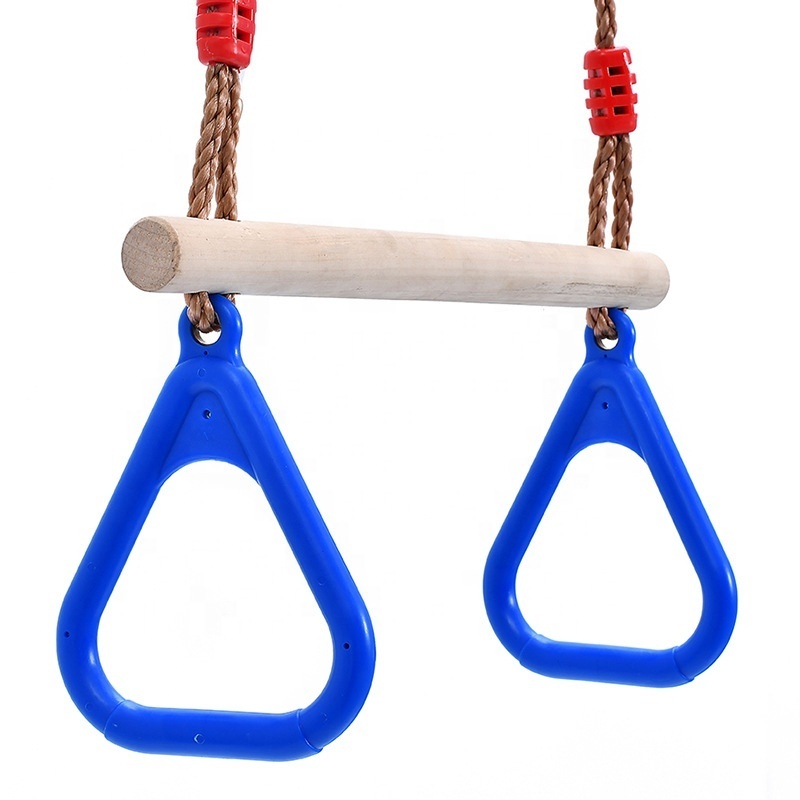 Playground Wooden Swing with Plastic Triangular Gym Rings Fun Yard Toy