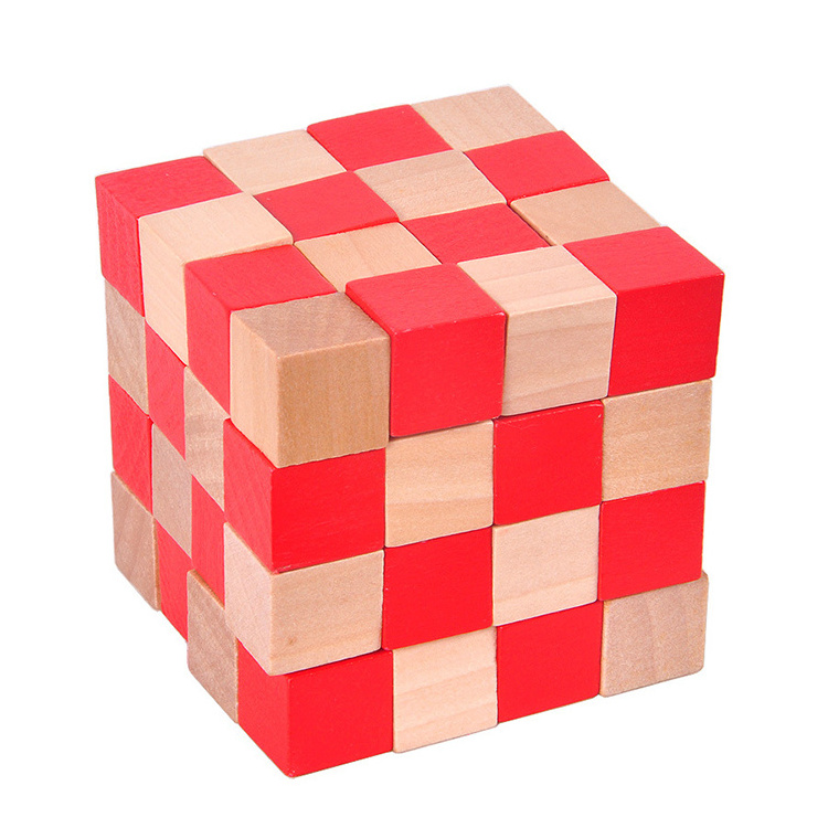 Classic 3D Wooden Cube Puzzle Toy Kongming Lock