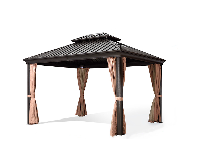 Top quality metal top garden tents garden gazebo outdoor Hard roof top patio gazebo with mosquito net