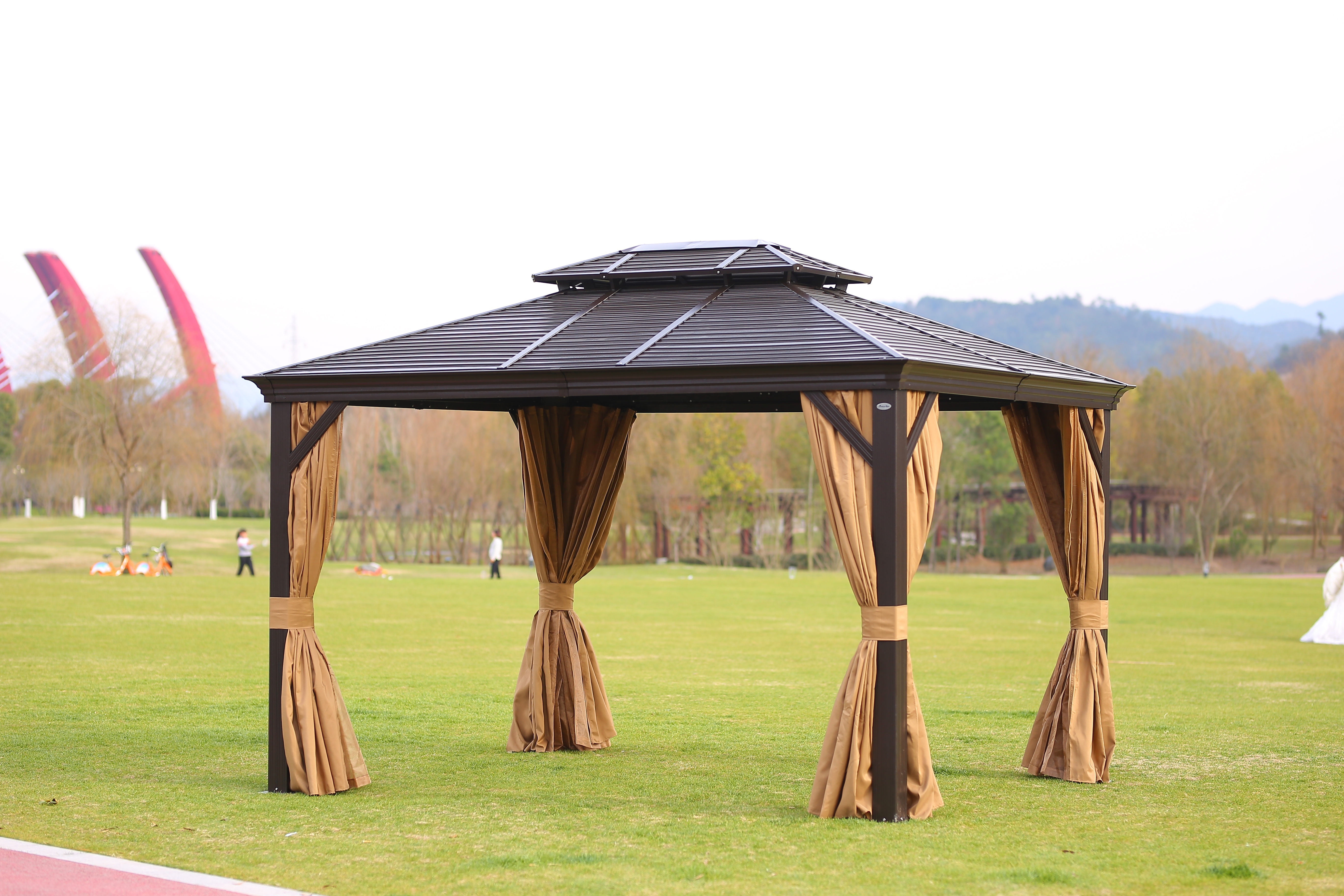 high quality 3*3m luxury  galvanized steel gazebo outdoor Hard roof top patio gazebo with mosquito net