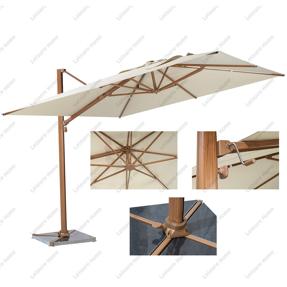 Roma Cantilever Umbrella Aluminum Outdoor Hotel Aluminum Roma Sun Umbrella 3*3M Parasol Wooden Printing Big Roma Umbrella