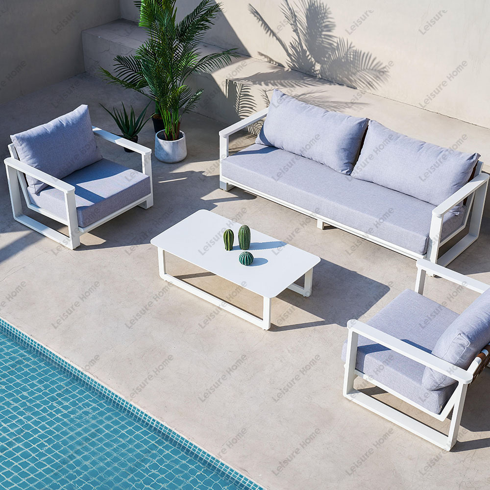 Hotel Projects Pe Leather Rattan 3 Seater Sofa Set Outdoor Waterproof Couch Aluminum Metal Outdoor Couches For Restaurants