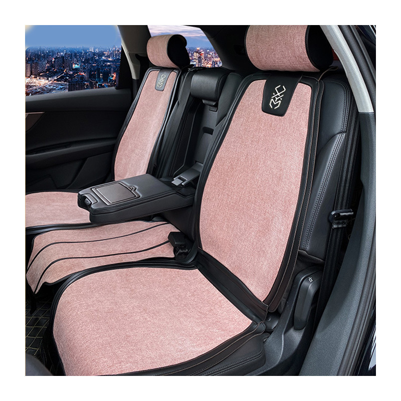 Car Seat Covers Full Set Pink Funky Breathable Chenille Lattice Hemp Hebei Leather Front Rear Universal Car Seat Covers 10pcs