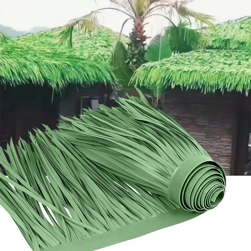 Waterproof plastic palm leaf grass green thatched roof synthetic thatch for thatch umbrella cover