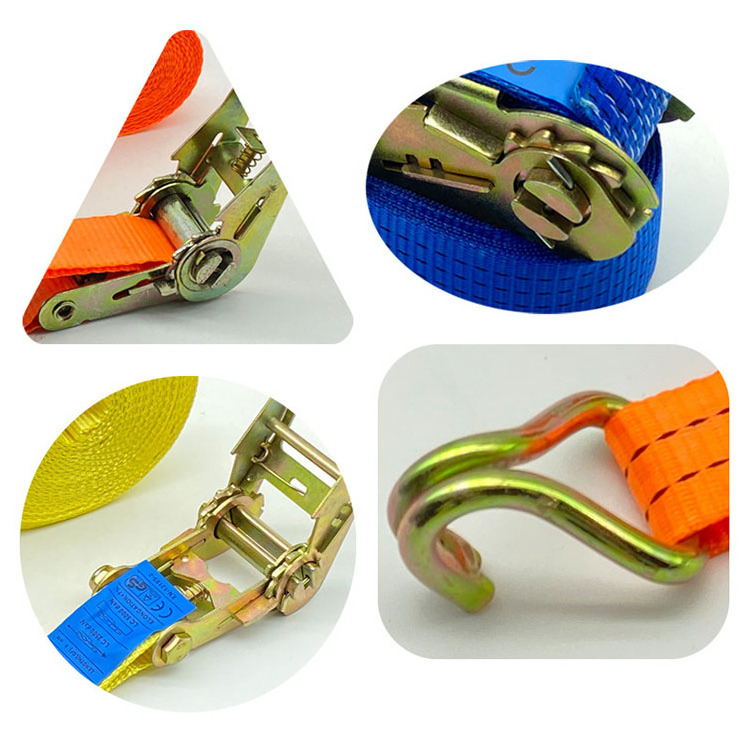 Customized Length Ratchet Buckle Strap With Double J Hook Strap For Truck Transportation