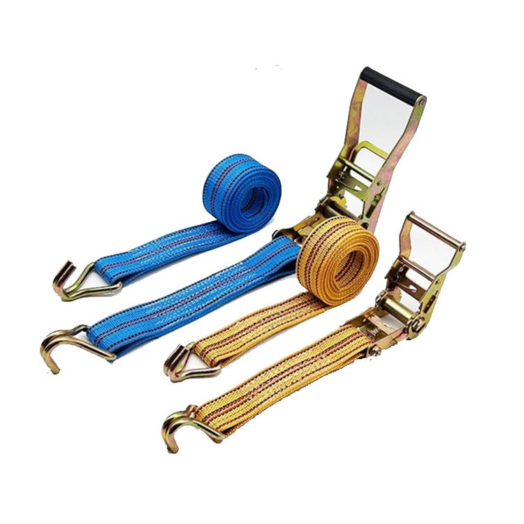 Customized Length Ratchet Buckle Strap With Double J Hook Strap For Truck Transportation