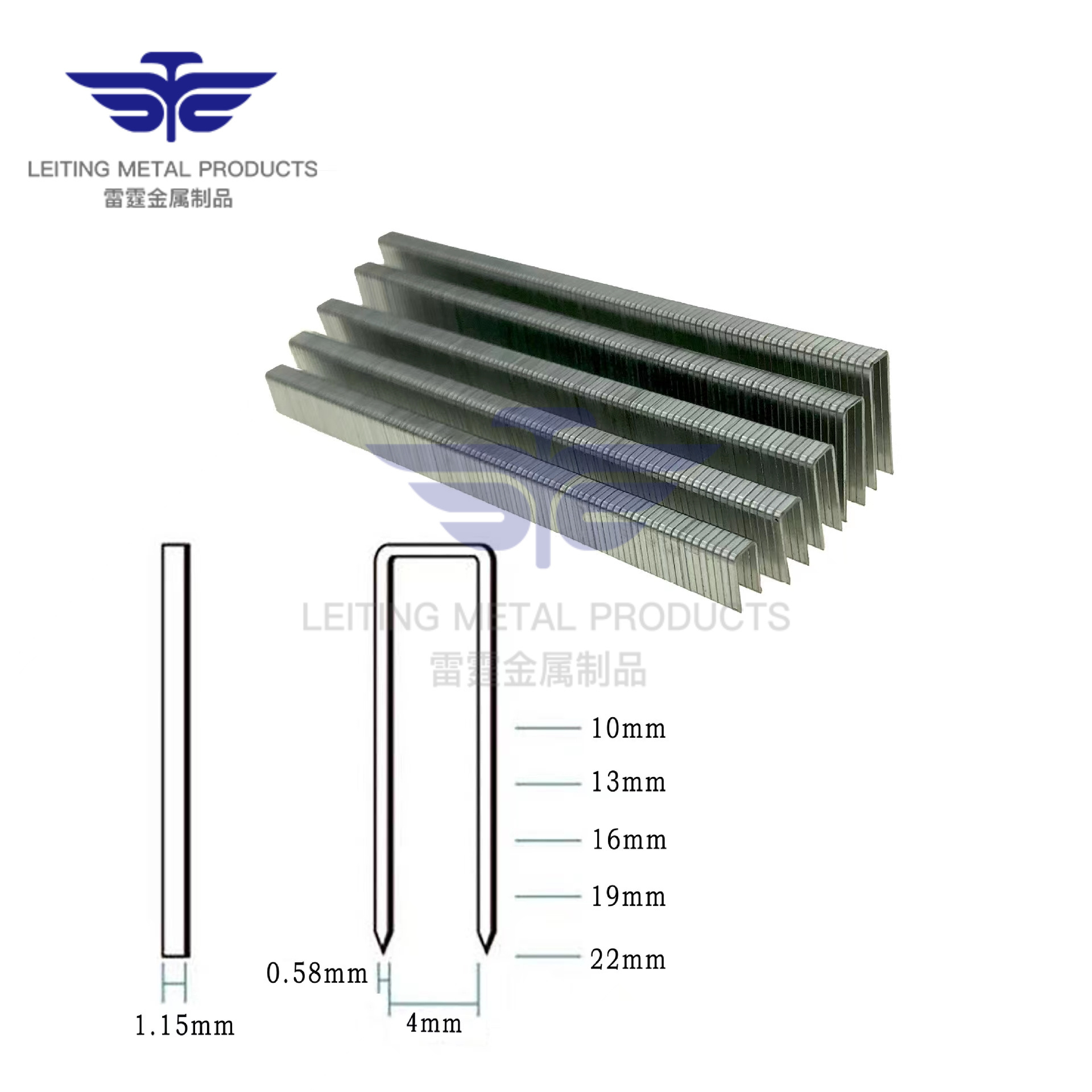 Leiting metal Galvanized 20ga crown 5.00mm 4J series staples for Air Nail Gun