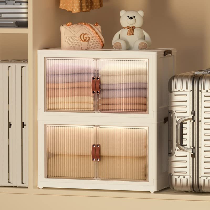 Storage Bins with Lids Cabinet Organizer with Caster Wheels foldable storage box Collapsible Toy Storage with Double Door