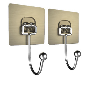 Drawing Large Hooks Non-marking Stainless Steel Punch-free Strong Adhesive Metal Coat Hooks Removable Wall Hook for bathroom