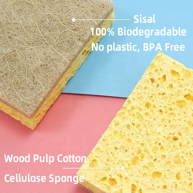 Hot Sale Non Plastic BPA Free Wood Pulp Cotton Sisal Coconut Palm Fiber Kitchen Cellulose Sponge Cleaning Pads