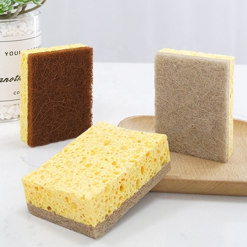 Hot Sale Non Plastic BPA Free Wood Pulp Cotton Sisal Coconut Palm Fiber Kitchen Cellulose Sponge Cleaning Pads