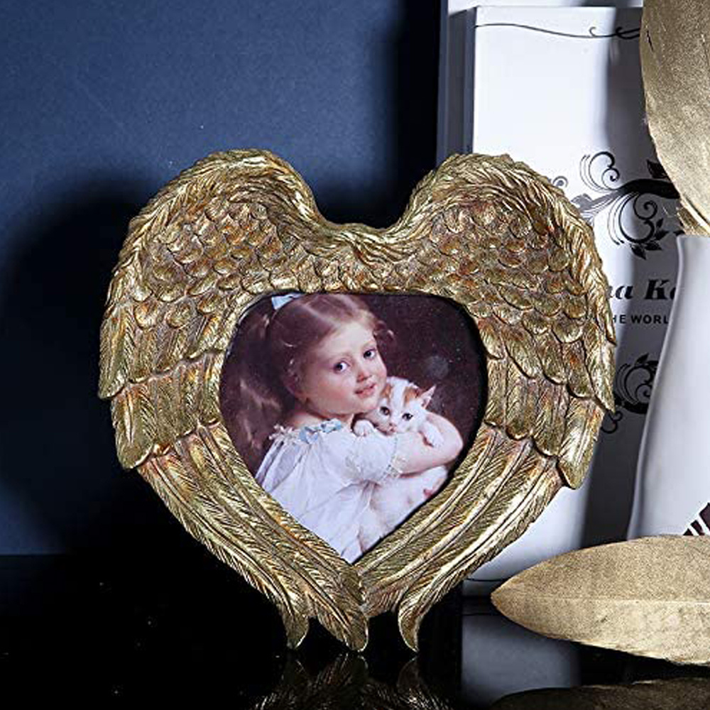 Vintage gold Angel Wings Picture Frame Swing Sets Table Carved Resin Photo Frame for Table Top Display