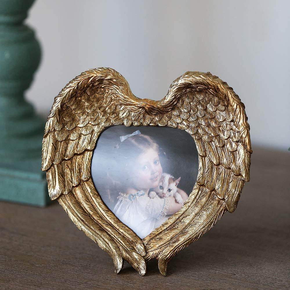 Vintage gold Angel Wings Picture Frame Swing Sets Table Carved Resin Photo Frame for Table Top Display