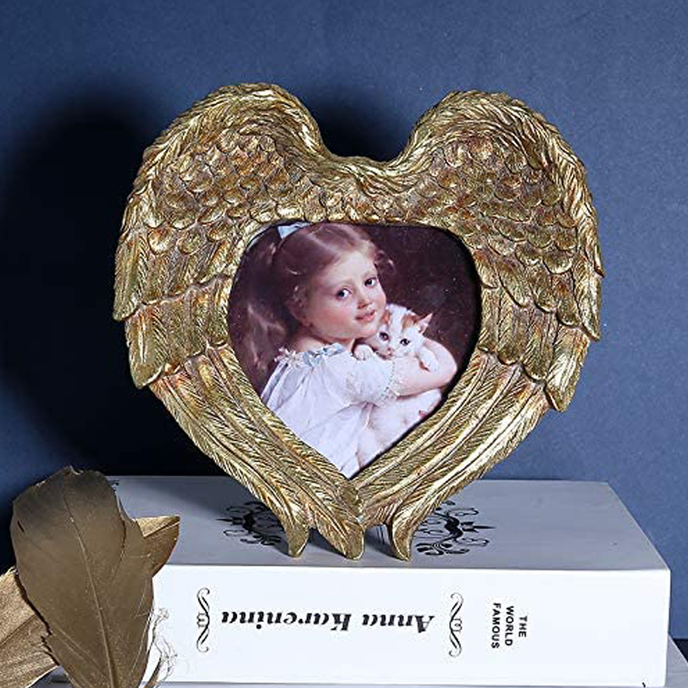 Vintage gold Angel Wings Picture Frame Swing Sets Table Carved Resin Photo Frame for Table Top Display