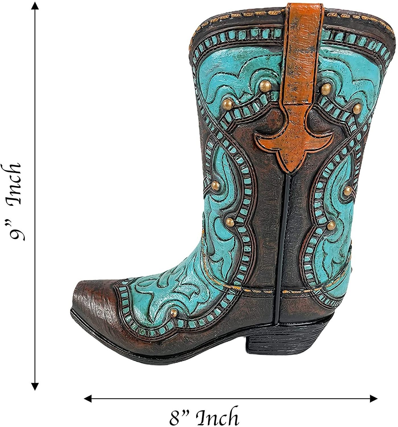 Hand painted Western Cowboy Boot Flower Vase Classic Teal and Brown Decorative Cowboy Boots Home Office Rustic