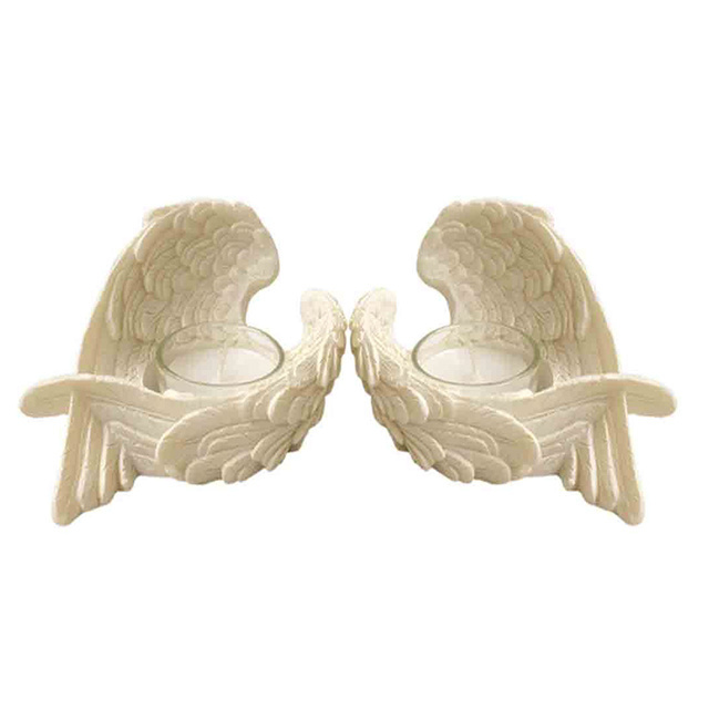 Wholesale White Angel Wing Tea Light Resin Votive Candle Holder Prayer Candle Holder for Memorial Gifts Home Decor