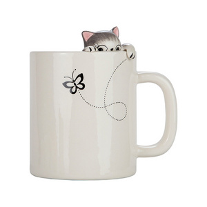 Cute Clinging Grey Tabby Creative 3D Cat Ceramic Mug