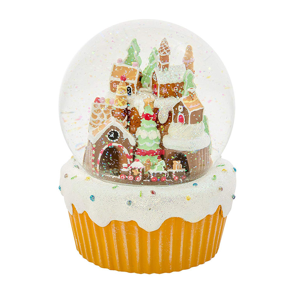 Christmas Glitterdome Water Globe Gingerbread Village Building Snow Globe