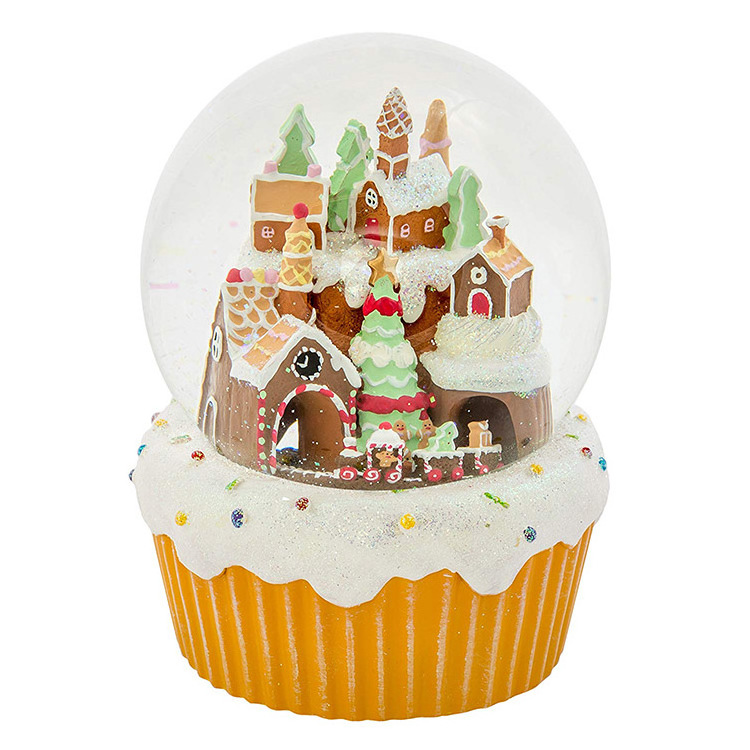 Christmas Glitterdome Water Globe Gingerbread Village Building Snow Globe