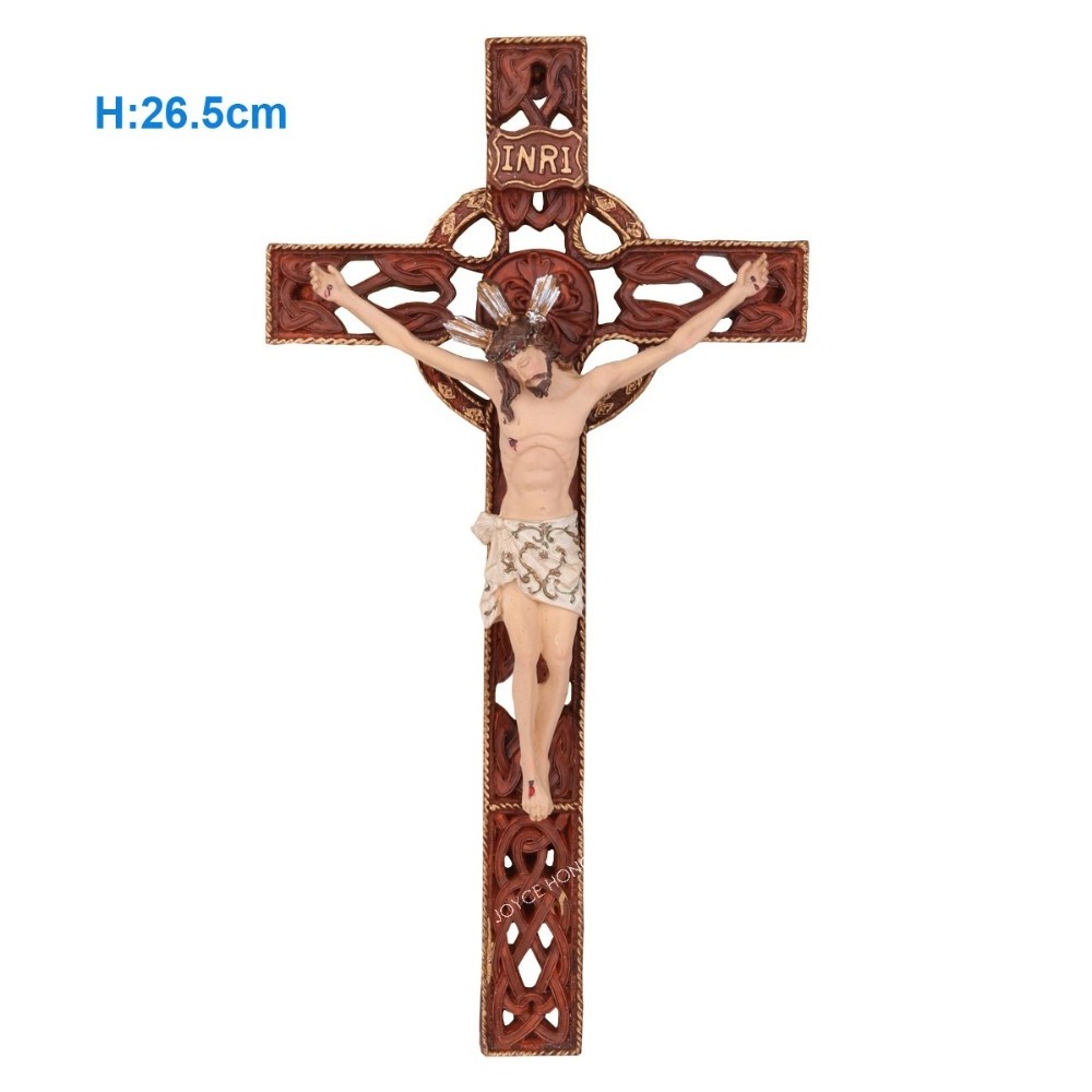 Factory Produce Suffering Jesus Cross Resin Catholic Religious Statue, Crucifix Jesus Nailed On The Cross For Wall Hanging Decor