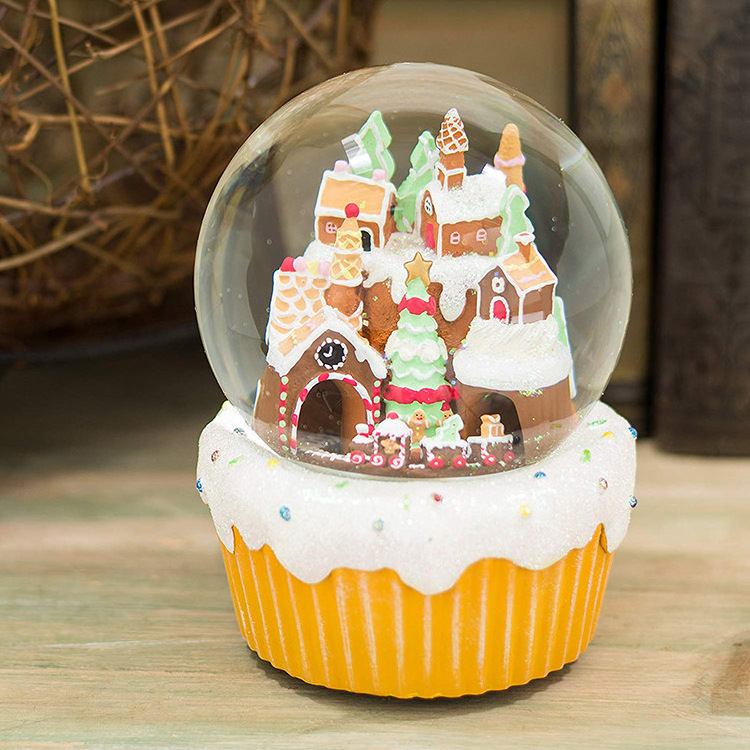 Christmas Glitterdome Water Globe Gingerbread Village Building Snow Globe